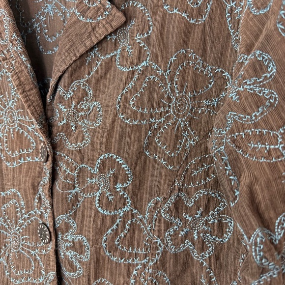 Flax Brown Teal Floral Embroidery Jacket Small - Picture 2 of 7